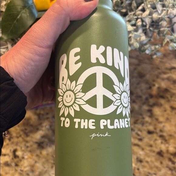 Be KIND PINK to the Planet 🌎 Green Water Bottle with Peace Design ☮️ - Picture 6 of 12